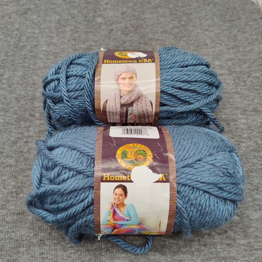 2X NWT Lion Brand Yarn 135-108 Hometown Bulky Yarn, Washington Denim USA 81YD